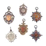 Five late Victorian silver cycling medals with inscriptions and a similar medal unengraved, 67grs (