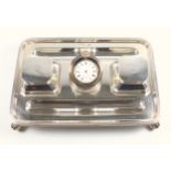 Regimental interest: Edwardian silver presentation rectangular inkstand with 2 reeded square wells