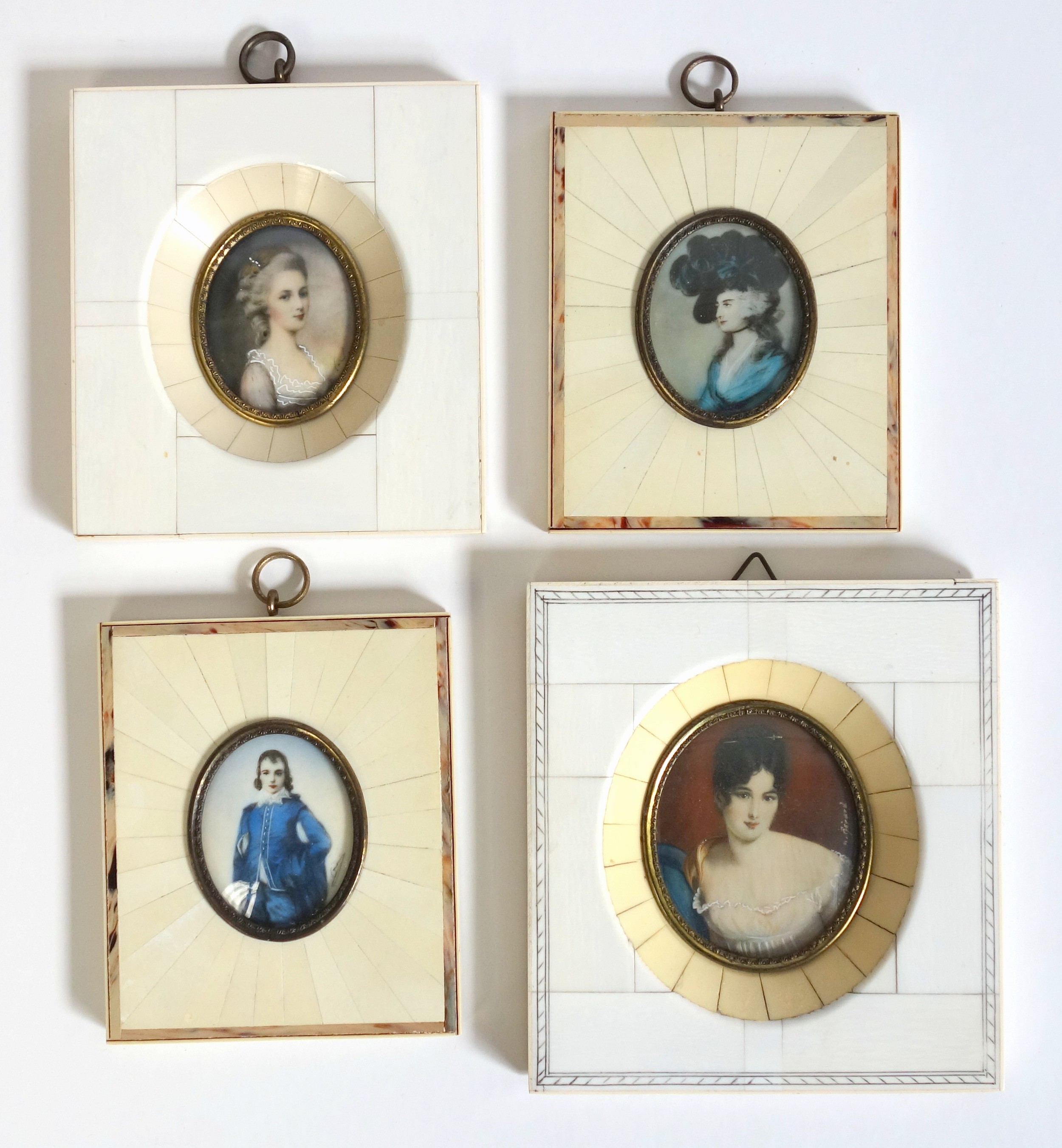After Gainsborough ?Blue Boy? portrait miniature in ivory frame, frame size 10 cm x 8.5 cm,