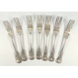 Three William IV silver table forks, with a shell handle and monogram, London 1834, and 4