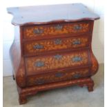 Early 19th century Dutch walnut bombe chest with all-over inlaid floral marquetry decoration and 4