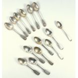 Set of 4 Victorian silver Fiddle pattern teaspoons initialled ?W?, by R J & J Williams, Exeter 1845,