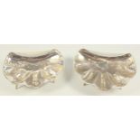 Pair of Peruvian white metal shell shaped dishes, each on 3 tapering shell legs, by J Tavara,