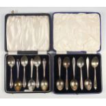 Set of 6 silver coffee spoons, each with a reeded, floral and scroll handle, by J S & S, Sheffield