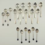 Ten silver Rat Tail coffee spoons, 4 bean handled spoons, gross 153grs, and 6 plated coffee
