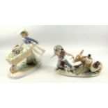 Lladro group a Barrow of Fun, 5460, W. 24.2 cm, and a group Boy with a "Stubborn Donkey", 5178, W.