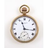 George VI 9ct gold pocket watch with a white enamelled dial inscribed 150-200 “J W Benson,