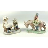 Lladro group 'Pretty Cargo', 6165, W 20.4cm, and a group of 2 children with a kitten, W. 17 cm.