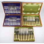 Set of 12 Victorian silver plated fruit knives and 12 forks, each with a mother-of-pearl handle,