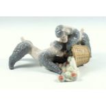 Rare Lladro group of 2 poodles with basket of apples, No. 1367
