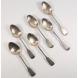 Matched set of 6 Victorian silver Fiddle pattern dessert spoons , 3 various makers, London 1838