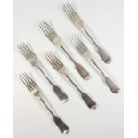 Set of 6 William IV silver Fiddle pattern dessert forks, London 1837, by John James Whiting,