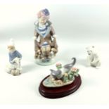 Lladro ' Surprise', 5901, H 25cm, group 'Shepherd Boy with Lamb', 4676, H 15.3cm group 'Kitty