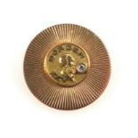 Yellow metal 'Borden XXV', circular brooch set diamond, stamped 10k?, 8 grams