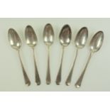 Set of 6 George II silver provincial Old English pattern picture back teaspoons, each initialled “