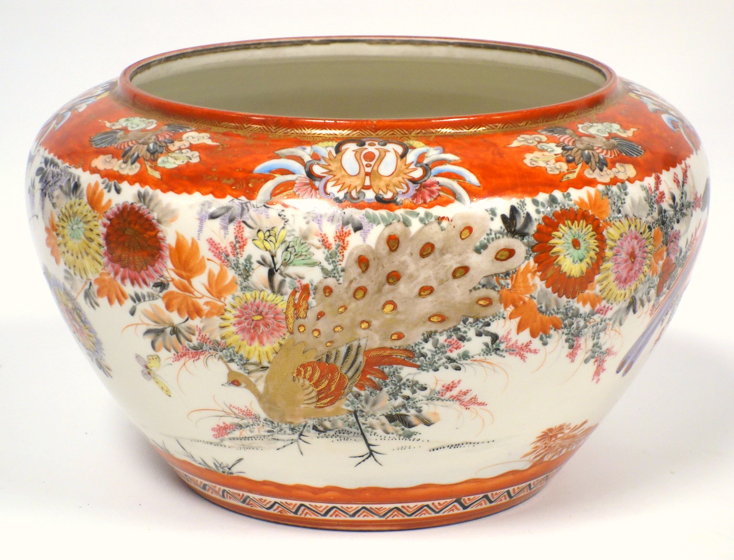 Late 19th century Japanese Kutani porcelain circular bowl painted with peacocks, other birds and - Image 3 of 7