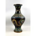 Late 19th century Chinese cloisonne baluster vase with 2 yellow scaled celestial dragons on a