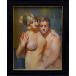 Robert Lenkiewicz (1941-2002) Nude study of 'Marc and Harriet', in an embrace, half length, oil on