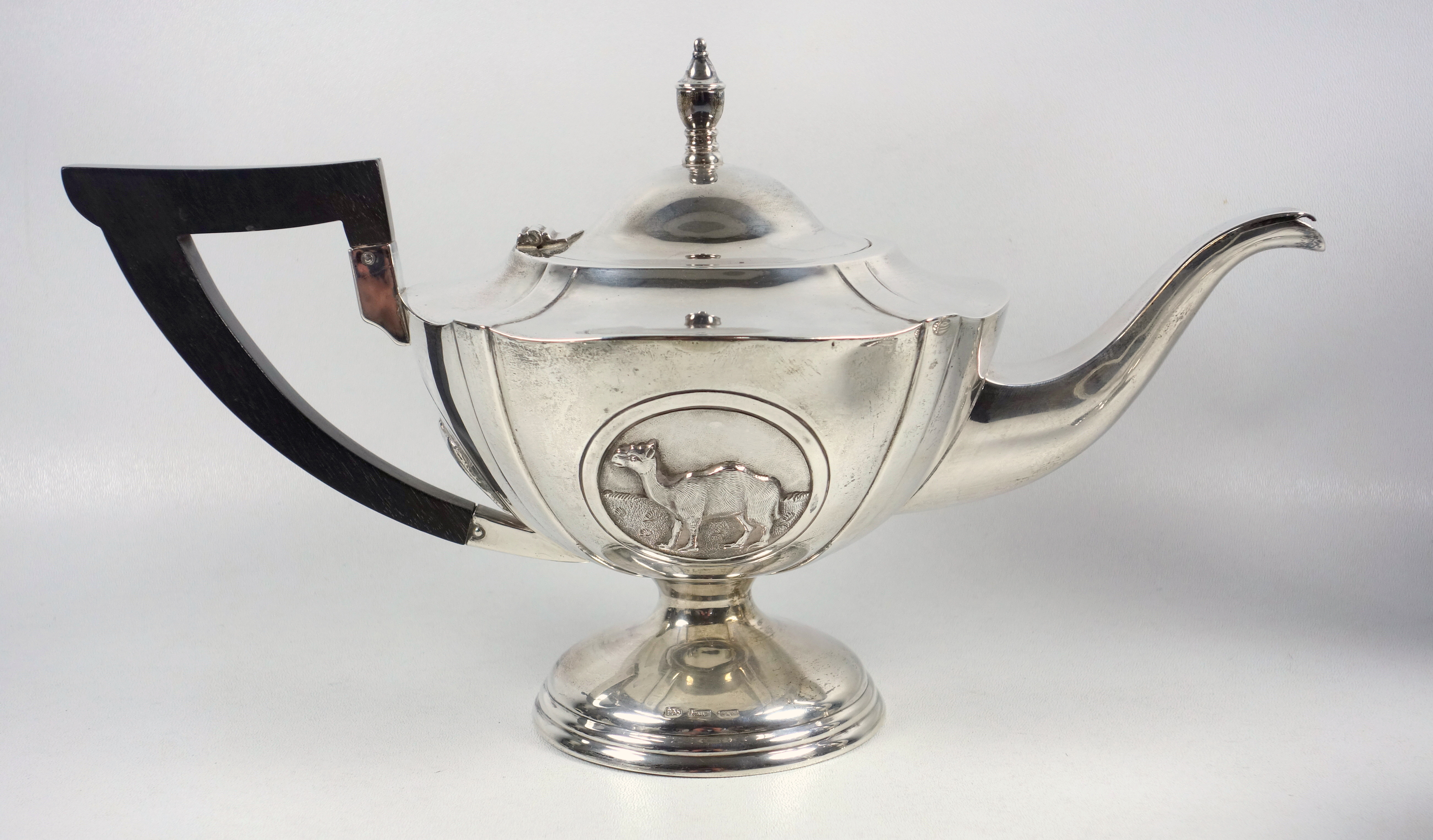 Near Eastern white metal 4 piece tea and coffee set comprising a teapot of tapering circular form, - Image 3 of 14