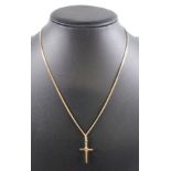 Italian 9ct gold flat curblink necklace with a cross pendant set diamond, import marks, and a 9ct
