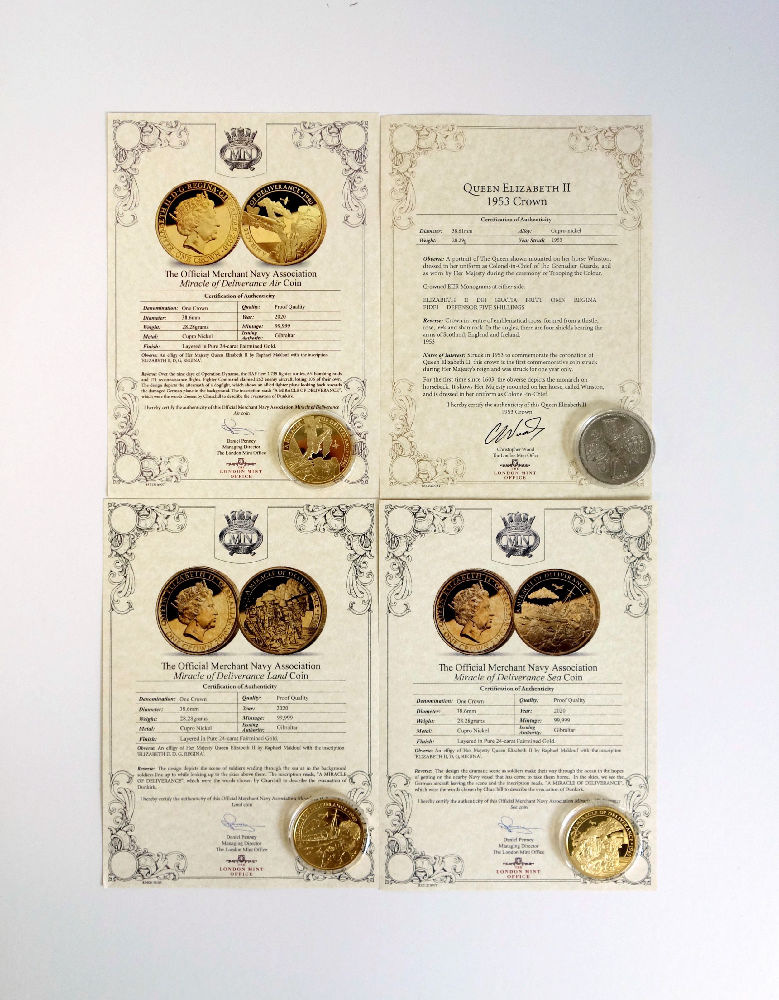 Set of 3 gold plated and pad print 2 Elizabeth II and Prince Phillip Royal Life Together medals,