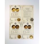 Set of 3 gold plated and pad print 2 Elizabeth II and Prince Phillip Royal Life Together medals,