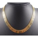 Foreign yellow metal fringed necklace, stamped "362B", L43cm, 33.4grs