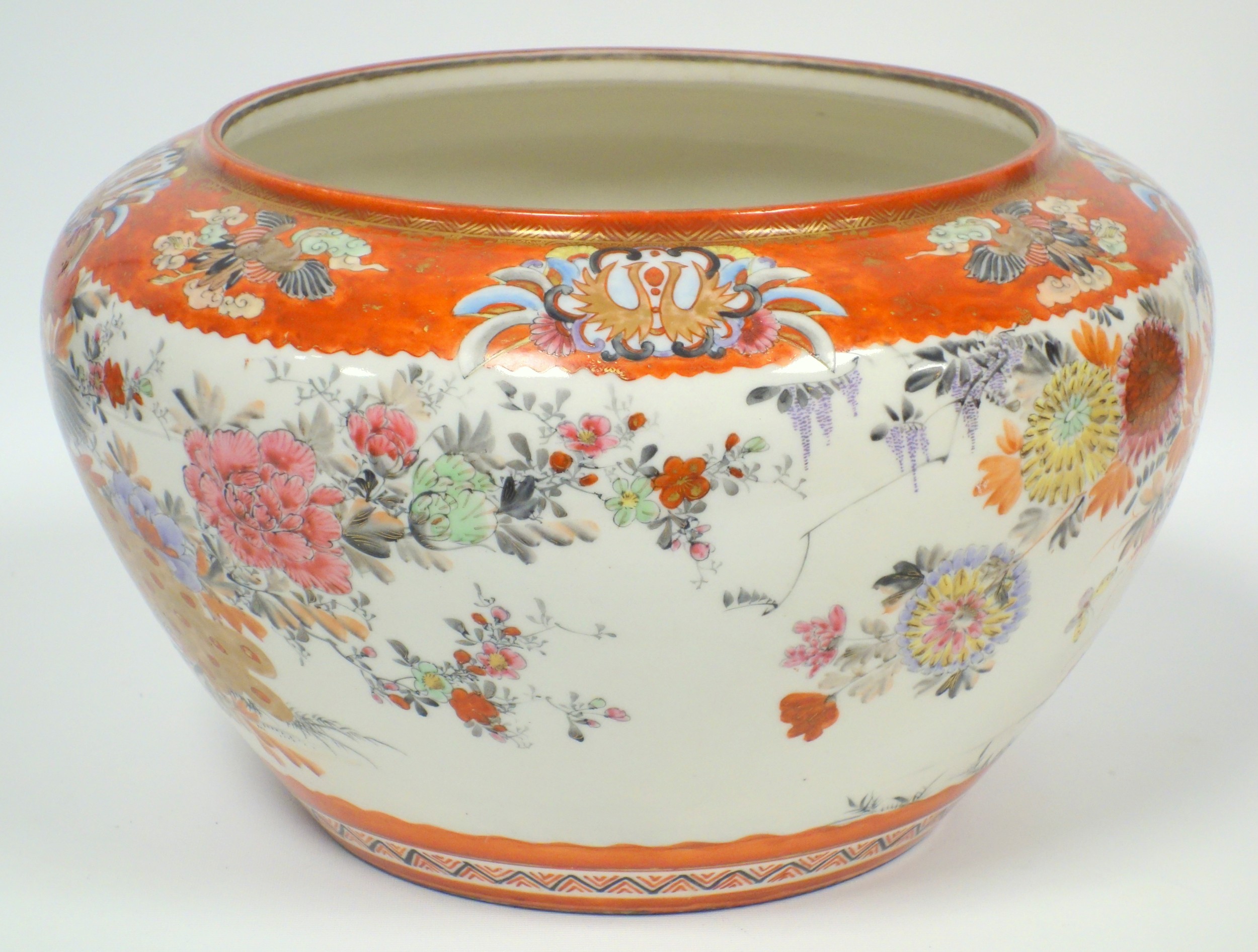 Late 19th century Japanese Kutani porcelain circular bowl painted with peacocks, other birds and - Image 2 of 7