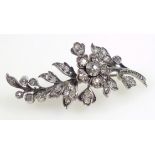 Platinum floral brooch set 37 diamonds, L.5cm, gross 8.6grs