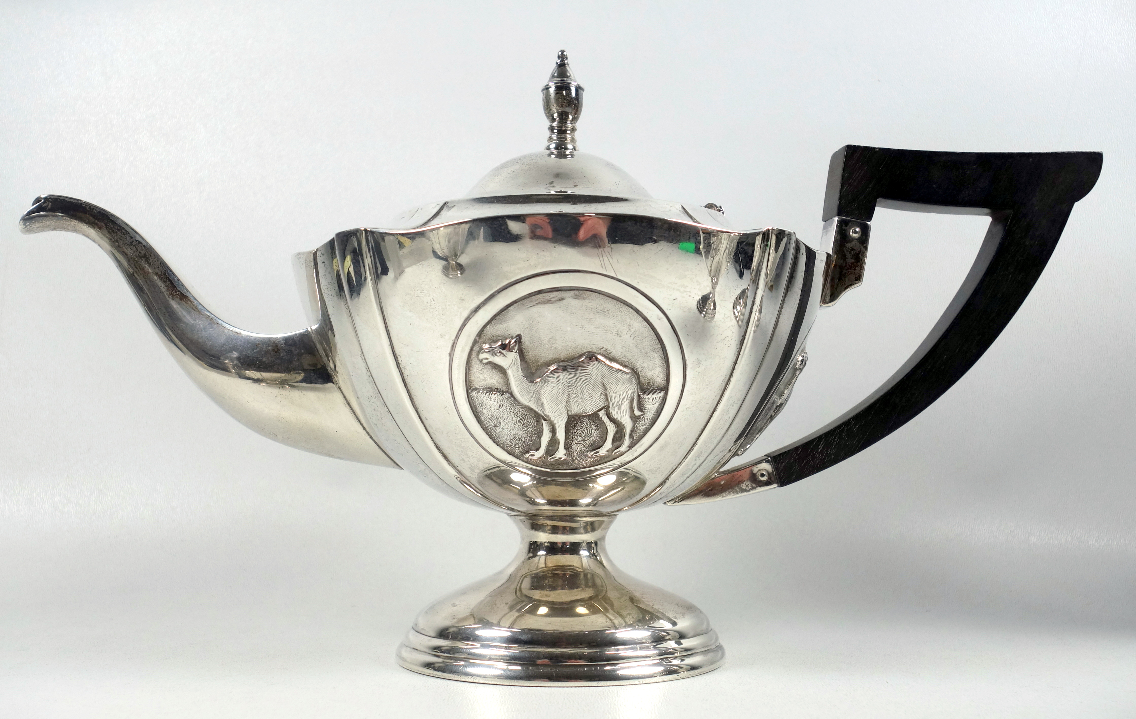 Near Eastern white metal 4 piece tea and coffee set comprising a teapot of tapering circular form, - Image 5 of 14