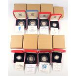 Elizabeth II Royal Mint silver Proof Piedfort £1s, 1988, 1993, 1998, 50ps 1994, 1997, 1998 both