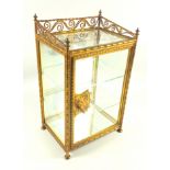 Late 19th century French gilt bronze faux bamboo miniature display cabinet, with a mirrored interior