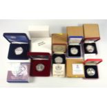 Elizabeth II Royal Mint silver Proof crowns, 1996, 1997, 1998, 2001, 2002, and a Maltese silver