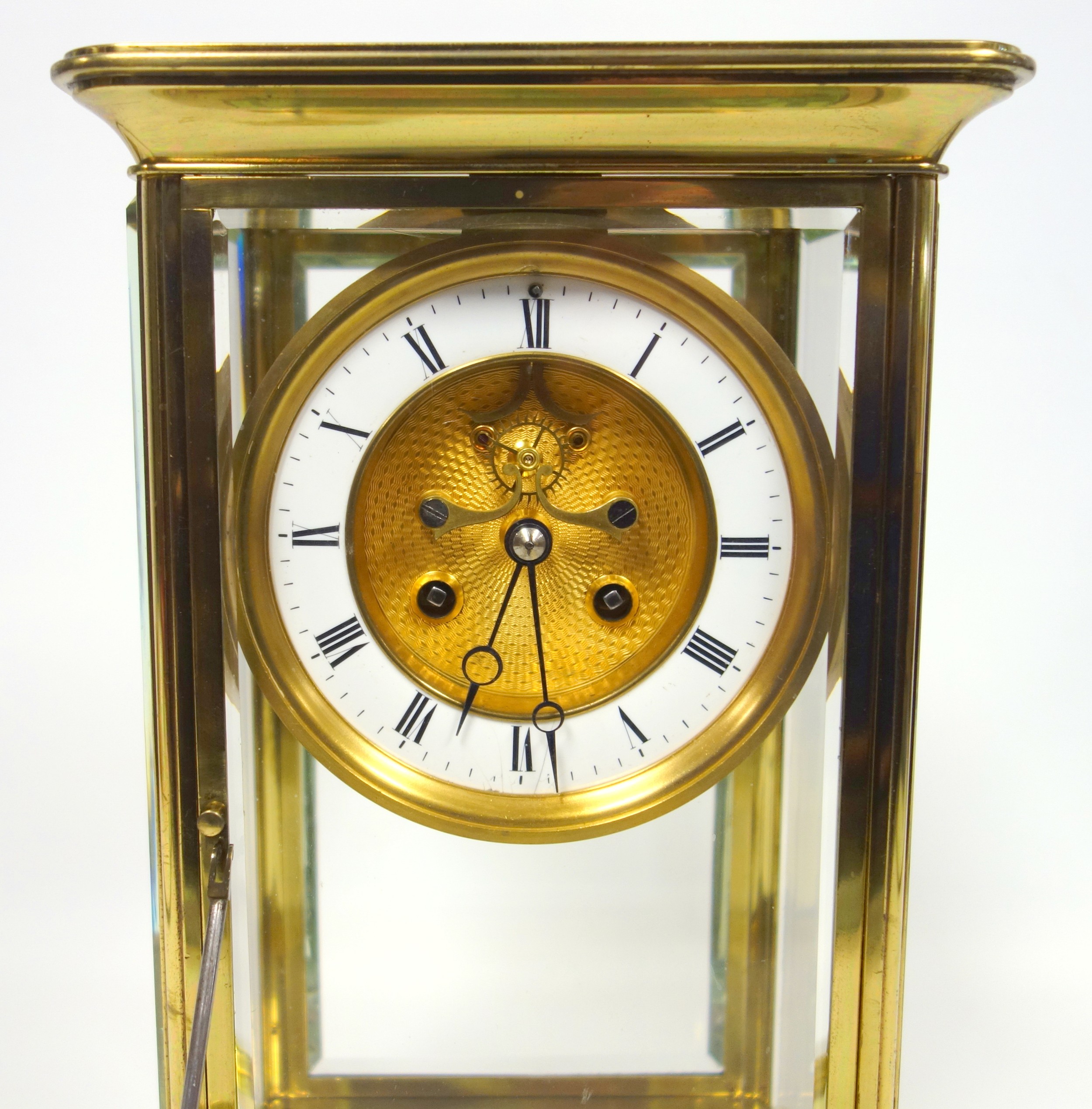 Late 19th century 4-glass clock with a gilt circular dial with visible escapement, white enamelled - Bild 2 aus 8