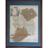 'A New Map of Ireland, Divided into Provinces and Counties' by Thomas Kitchen, 19th century, framed,