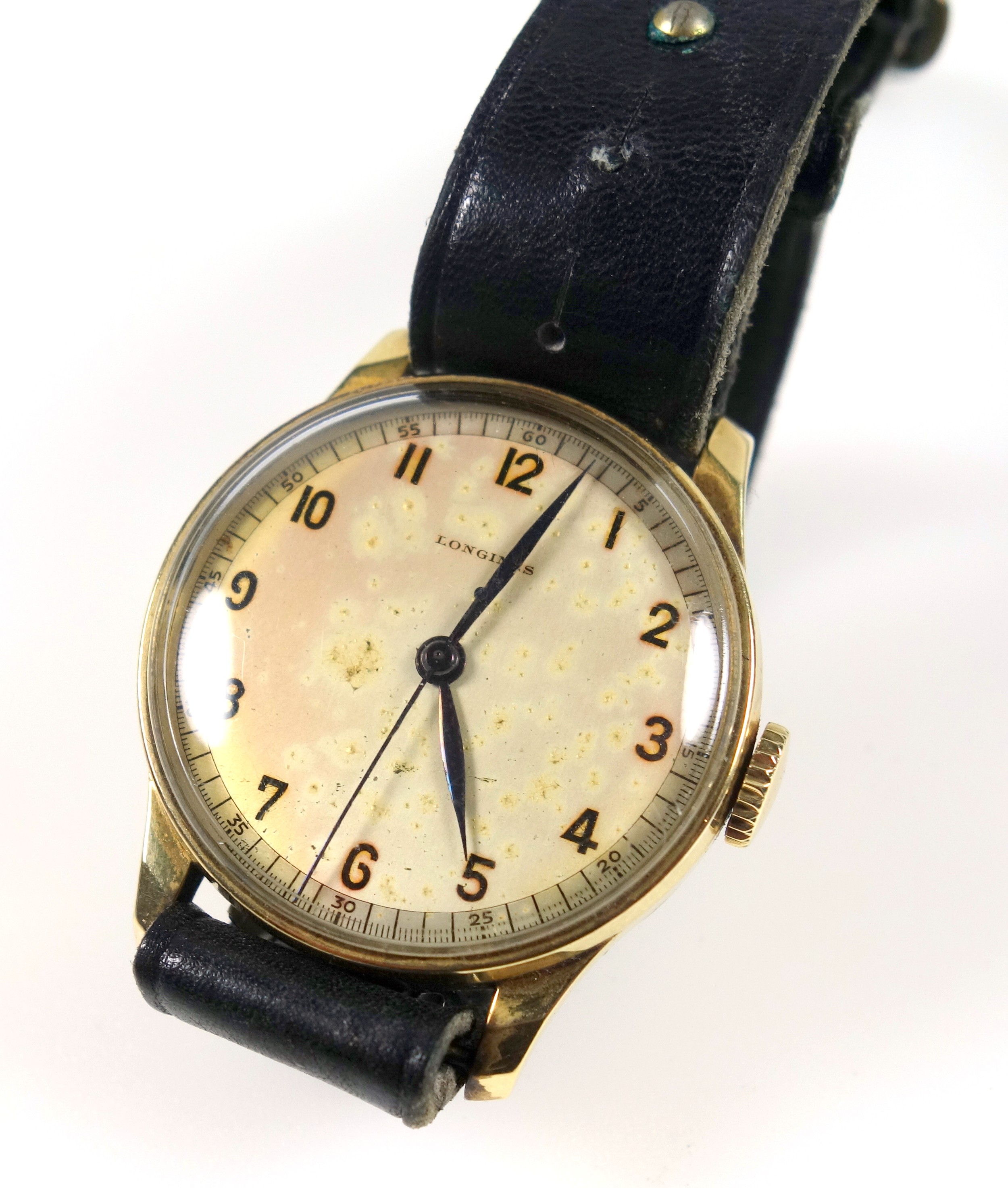 Longines yellow metal gentleman's wristwatch with an ivory coloured dial, black Arabic numerals - Image 4 of 5