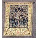 Belgian tapestry with "Tree of Life" style decoration within a floral border, 130cm x 106cm