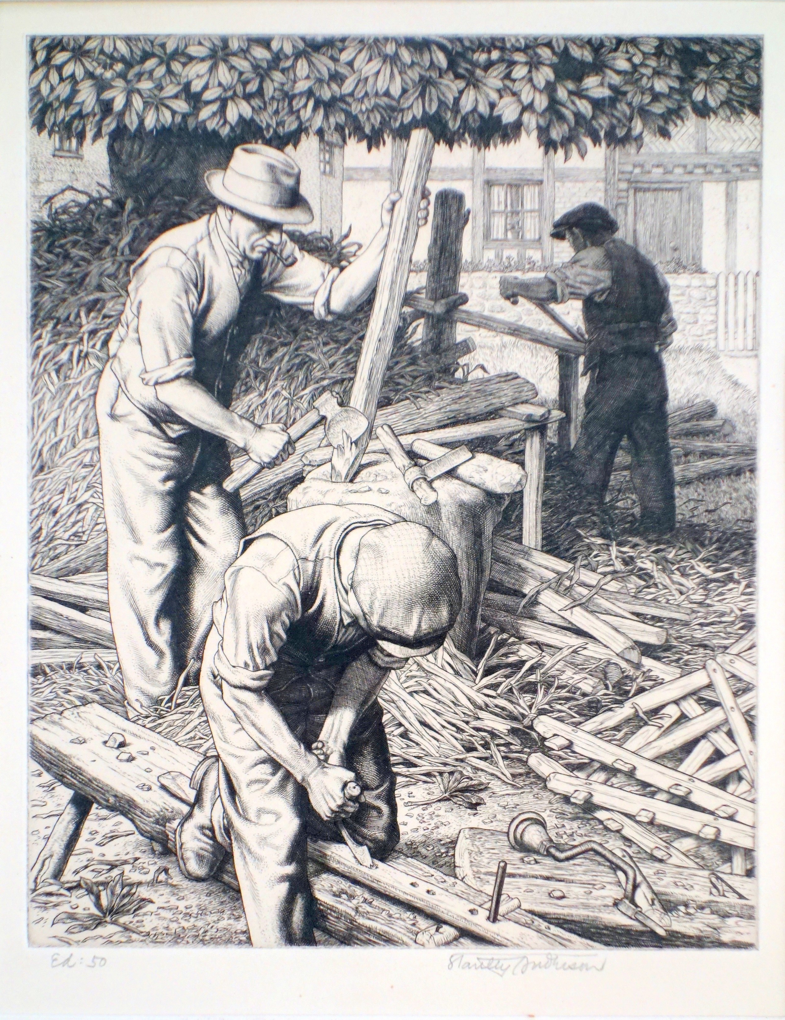 Stanley Anderson (1884-1966) 'Hurdle Makers', engraving, one of an edition of 50, signed, 21 x 16. - Bild 2 aus 2