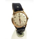 Longines yellow metal gentleman's wristwatch with an ivory coloured dial, seconds dial, Arabic and
