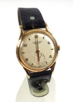 Longines yellow metal gentleman's wristwatch with an ivory coloured dial, seconds dial, Arabic and