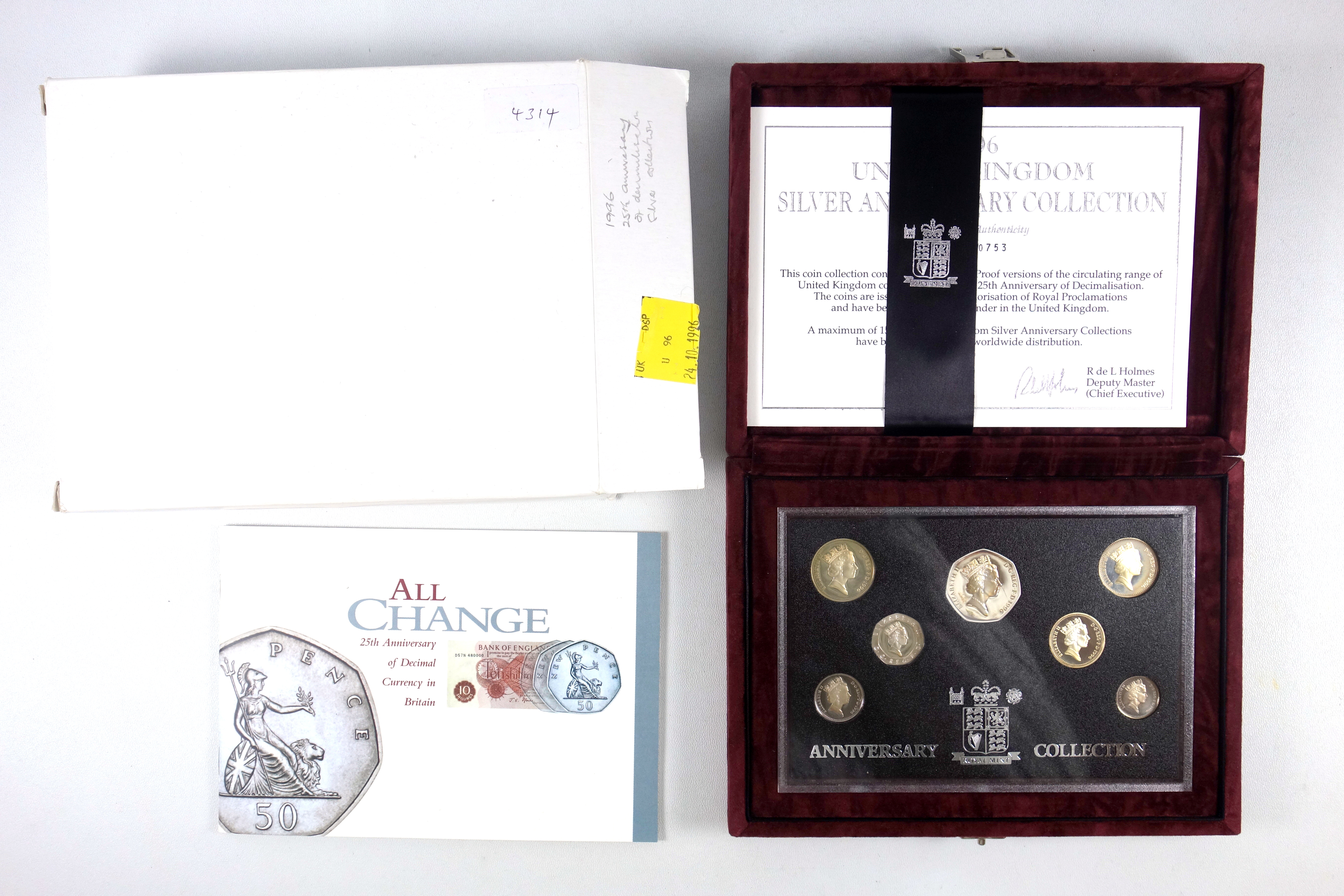 Elizabeth II Royal Mint silver Proof anniversary collection, 1996, with C of A, in a de luxe felt