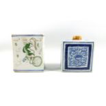 Chinese rectangular blue and white porcelain tea caddy, possibly late 18th-early 19th century,