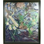 Edward Povey (British, b. 1951) Study of daisies amongst green leaves, oil on board, signed lower