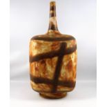 Guido Gambone Vase in a footed rounded rectangular form, with a long slender neck glazed in a rust