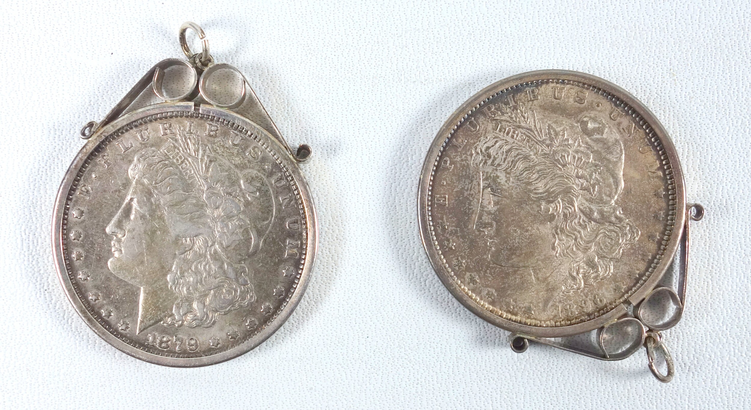 USA dollars, 1879 and 1896, each in a white metal pendant mount stamped silver; 6d 1816; pre 1920 - Image 3 of 6