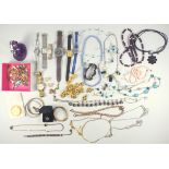 Quantity of costume jewellery including watches, necklaces, paired earrings, bangles, etc.