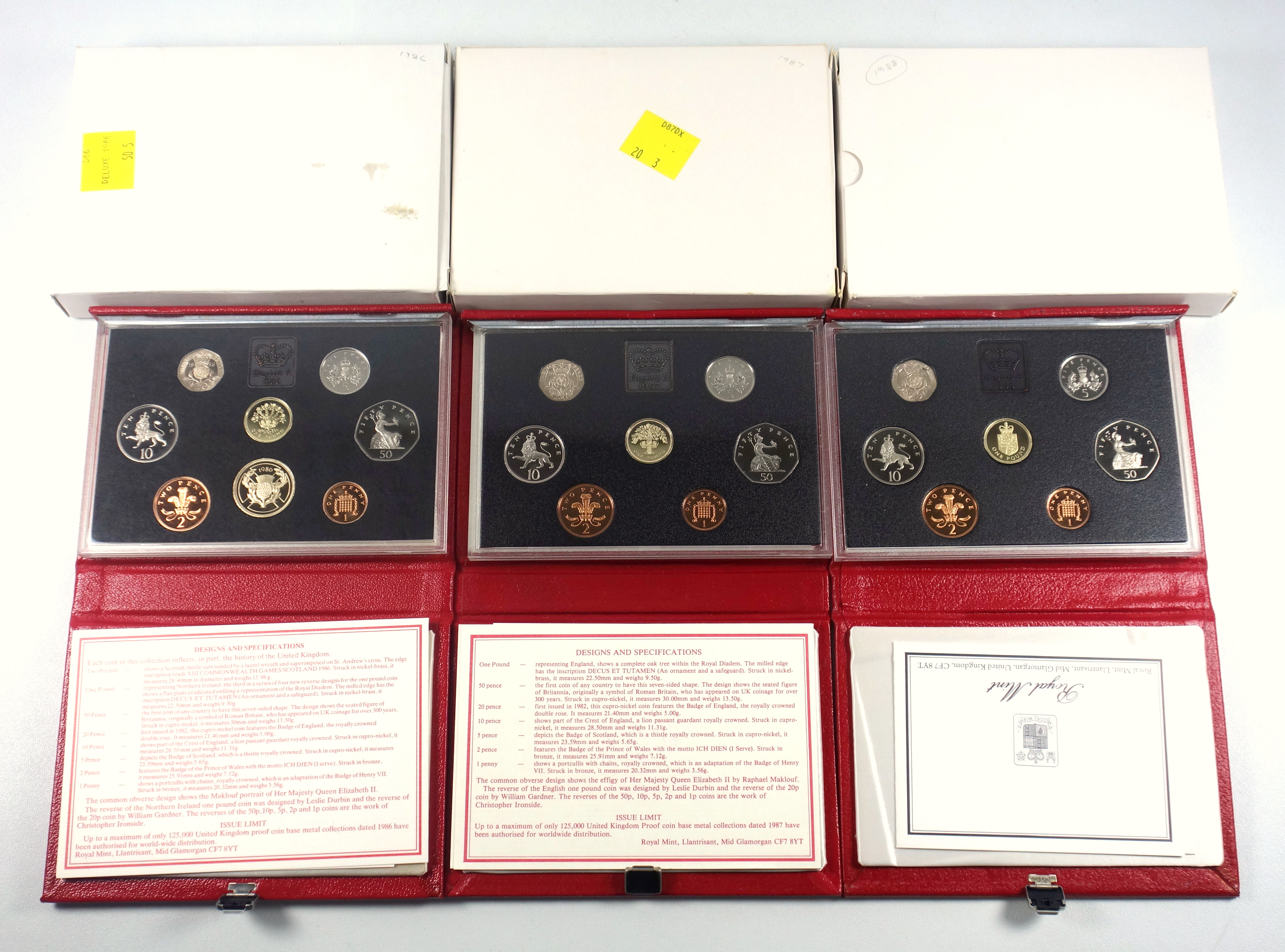 Elizabeth II Proof sets of coins, 1983-85 and from 1986-91, with C of As, in de luxe cases, - Image 2 of 3