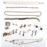 Silver Jewellery including a curb link identity bracelet, mother of pearl rectangular cufflinks,