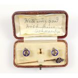 Of Royal interest: Set of three gold studs and a stickpin, each mounted with an openwork letter ‘