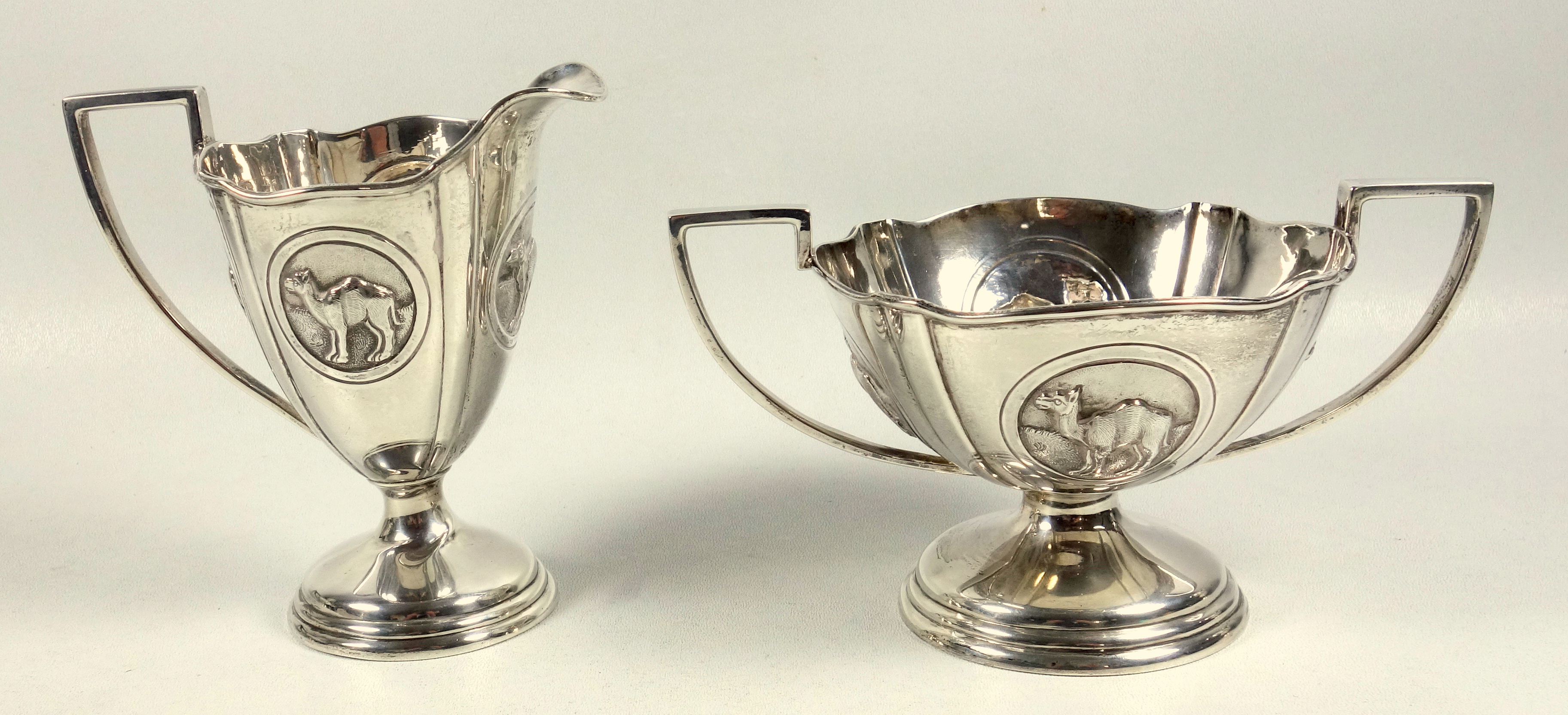 Near Eastern white metal 4 piece tea and coffee set comprising a teapot of tapering circular form, - Image 10 of 14